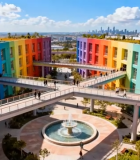 彩色建筑中庭及行人俯瞰画面1310#横屏 