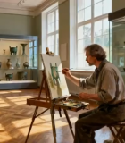 博物馆内艺术家绘画场景10631#横屏 