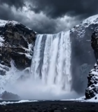 冰岛雪山瀑布自然景观10761#横屏 