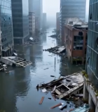 被洪水淹没的城市建筑景象12863#横屏 