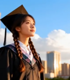 毕业生穿学士服户外站立2151#横屏 