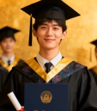 毕业生手持毕业证书合影13342#横屏 