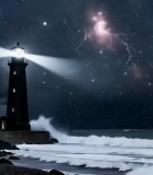 暴风雨中的海边灯塔(1)14240#横屏 