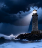 暴风雨中的海边灯塔10195#横屏 