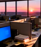 	 办公室夕阳下的办公场景11400#横屏 