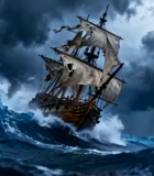暴风雨中航行的古老帆船1960#横屏 