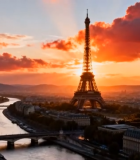 巴黎埃菲尔铁塔日落全景3633#横屏 