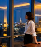 办公室白领眺望城市夜景2047#横屏 