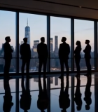 办公室内商务人士城市景观前剪影11719#横屏 