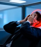 办公室内男士疲惫揉太阳穴14067#横屏 