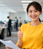 办公室内女职员竖拇指微笑5991#横屏 