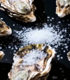 摆放着的生蚝和盐粒222#横屏 