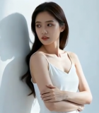 白衣女子靠墙交叉双臂特写5684#横屏 