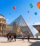 巴黎卢浮宫玻璃金字塔游客景象2328#横屏 