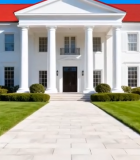 白色别墅外观及门前草坪11154#横屏 