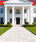 白色别墅外观及门前草坪11154#横屏 