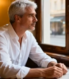 白发男子窗边静坐凝望9351#横屏 