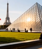 	 巴黎卢浮宫与埃菲尔铁塔景观8800#横屏 