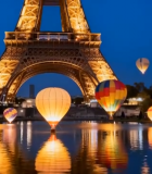 埃菲尔铁塔下的热气球夜景3005#横屏 