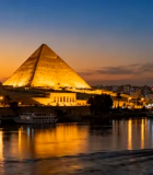 埃及金字塔河畔黄昏全景4425#横屏 
