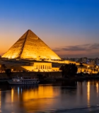 埃及金字塔河畔黄昏全景4425#横屏 