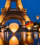 埃菲尔铁塔下的热气球夜景3005#横屏 