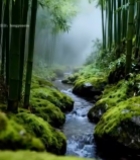  竹林间溪流自然风光4374#竖屏 	 