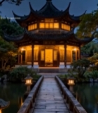  中式古亭夜景5266#竖屏 	 