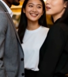  中外人士微笑合影5441#竖屏 	 