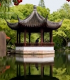  中式凉亭湖畔风景3773#竖屏 	 