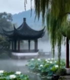  中式亭台荷花池风景869#竖屏 	 