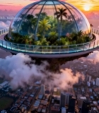  云端悬浮透明穹顶建筑景观1540#竖屏 	 