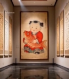  展厅内传统年画与书法作品6536#竖屏 	 