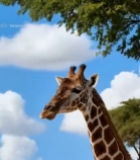  长颈鹿特写蓝天白云绿树背景7897#竖屏 	 