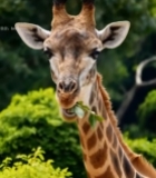  长颈鹿张嘴吃树叶特写2346#竖屏 	 