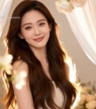  长发女子花丛中微笑特写5802#竖屏 	 