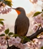  樱花树间栖息的鸟1371#竖屏 	 
