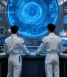  宇航员在空间站操作电子屏幕3204#竖屏 	 