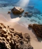  阳光照射下的海滩礁石景观627#竖屏 	 