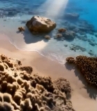  阳光照射下的海滩礁石景观627#竖屏 	 