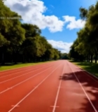  阳光下的红色跑道与绿树风景5216#竖屏 	 