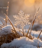  阳光下草尖雪花特写400#竖屏 	 
