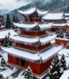  雪中古建筑全景1051#竖屏 	 