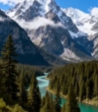  雪山森林河流自然风光1820#竖屏 	 