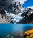  雪山下的蓝色湖泊风光921#竖屏 	 