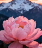  雪山前盛开的粉色芍药花7902#竖屏 	 