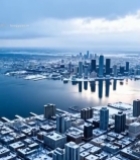 雪后城市高楼与水域全景4341#竖屏 	 