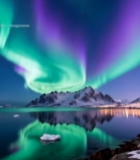  雪山湖畔极光夜景4523#竖屏 	 