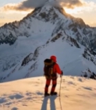  雪山登山者徒步攀登场景7401#竖屏 	 