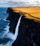  悬崖瀑布与海岸风光俯瞰127#竖屏 	 